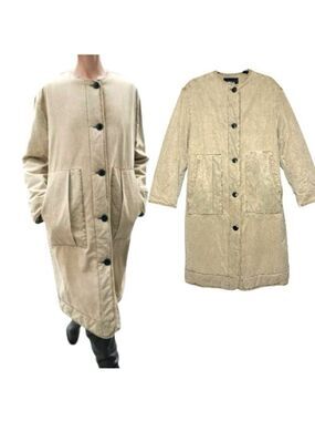Zara ZW Winter Trench Coat Washed Oversized Washed Tan Cotton Puffy Pea coat XS